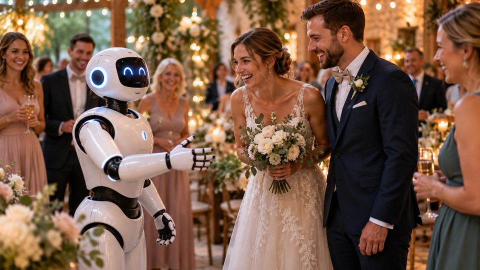 Ilustrační snímek: Robot gratuluje novomanželům na svatbě