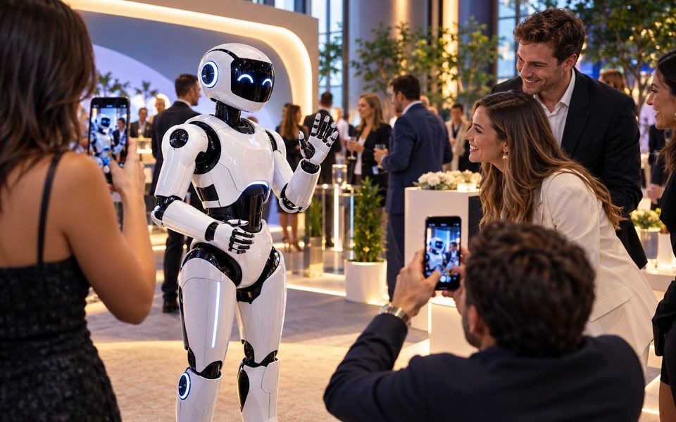 Ilustrační snímek: Hosté fotí humanoidního robota mobilem
