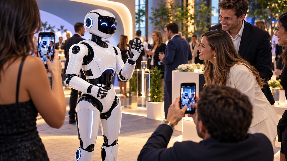 Ilustrační snímek: Hosté fotí humanoidního robota mobilem