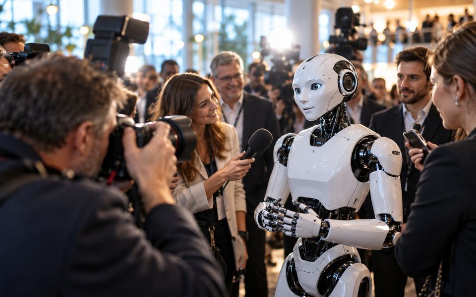 Ilustrační snímek: Fotografové a novináři kolem robota na akci