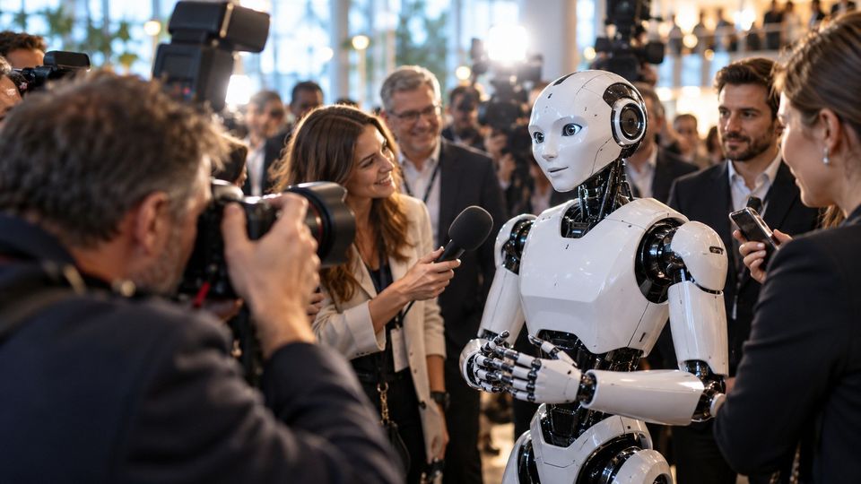 Ilustrační snímek: Fotografové a novináři kolem robota na akci