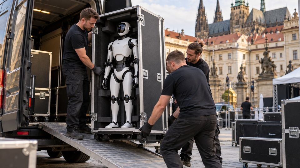 Ilustrační snímek: Nakládání robota v přepravním kufru do dodávky