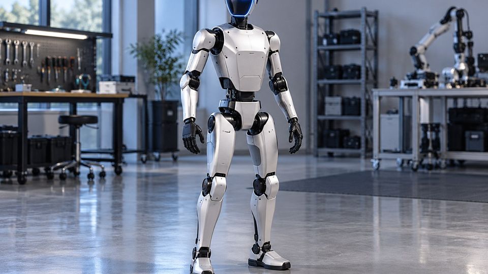 Ilustrační snímek: Humanoidní robot stojící v robotické laboratoři