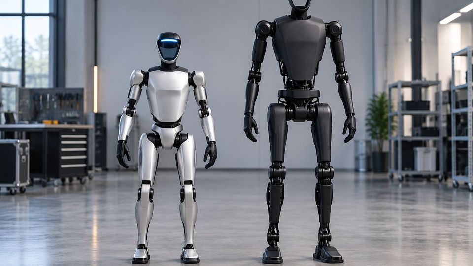 Ilustrační snímek: Dva humanoidní roboti různé velikosti vedle sebe